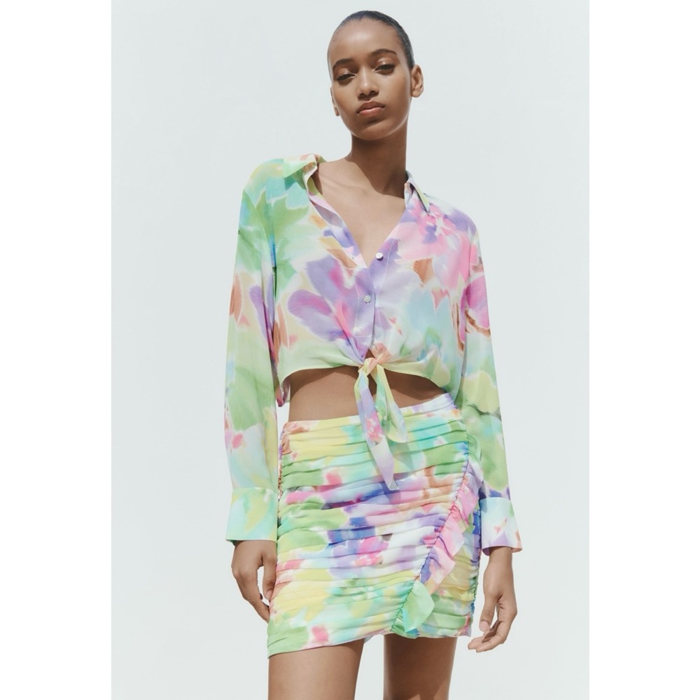 ZARA rouched multicolor skirt, NEW with tags, never worn, Size M